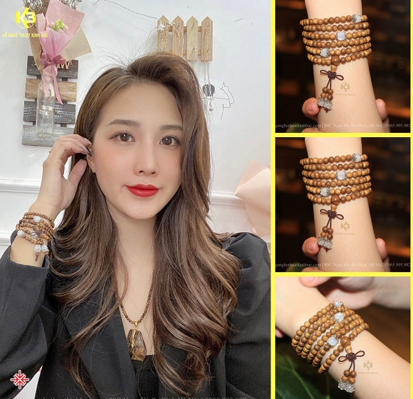 Hotgirl Linh Hương Trần hào hứng chia sẻ khoảnh khắc sở hữu vòng đeo tay Trầm hương cao cấp, (sản phẩm do Công ty TNHH Gỗ nghệ thuật Kinh Bắc chế tác - nguồn ảnh: Facebook nhân vật).
