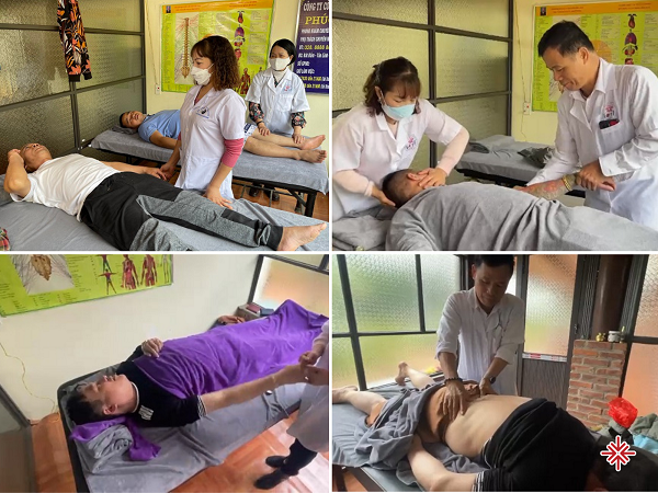 Lương Y Trần Xuân Lợi và lương y Dương Thị Thúy Loan trong một buổi điều trị cho bệnh nhân.